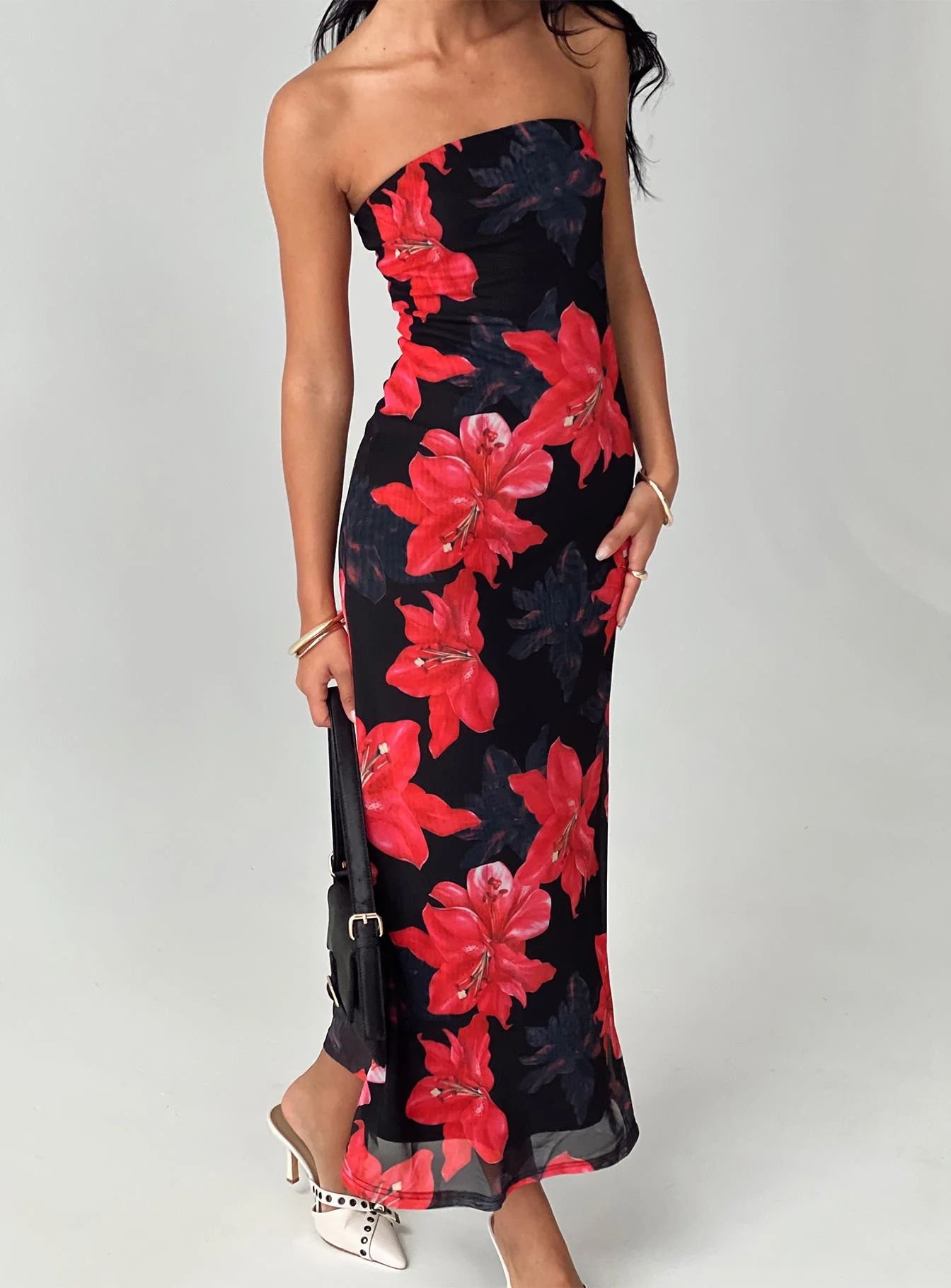 Celik Strapless Maxi Dress Black / Floral - Image 8