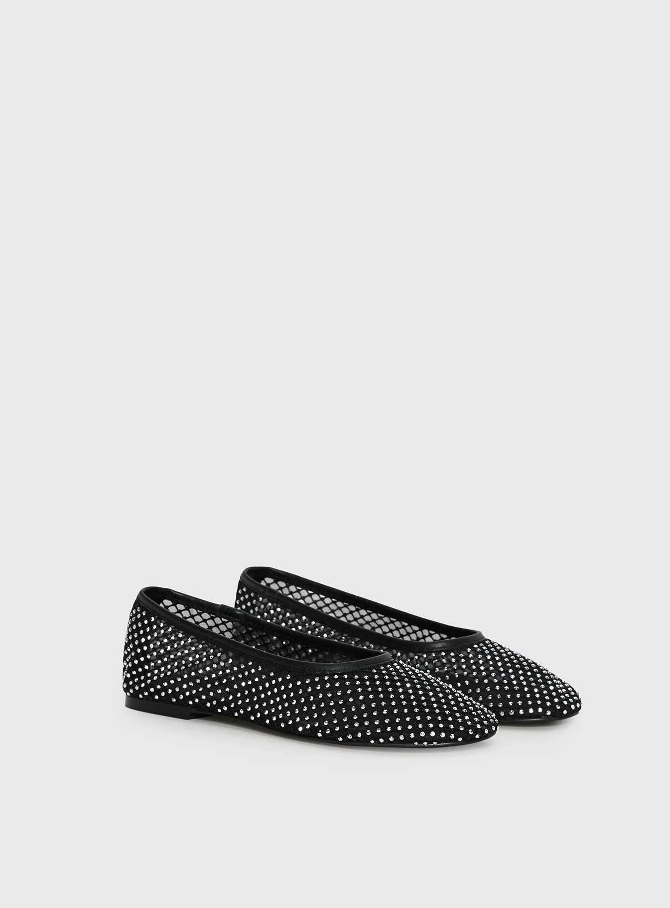 Cerelia Sheer Diamonte Ballet Flats Black - Image 2