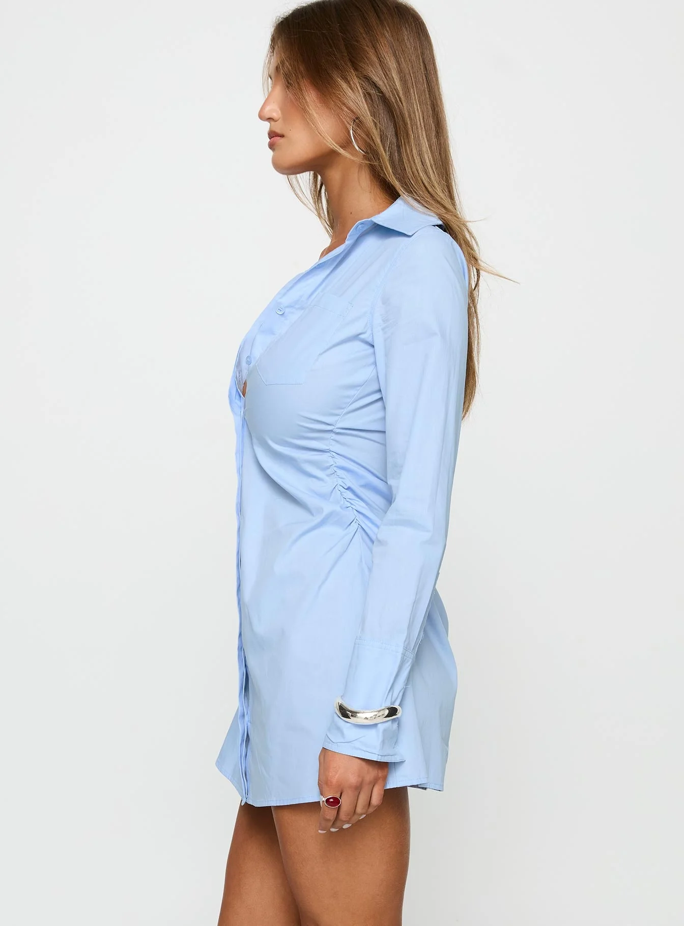 Cesarina Ruched Shirt Mini Dress Blue - Image 4