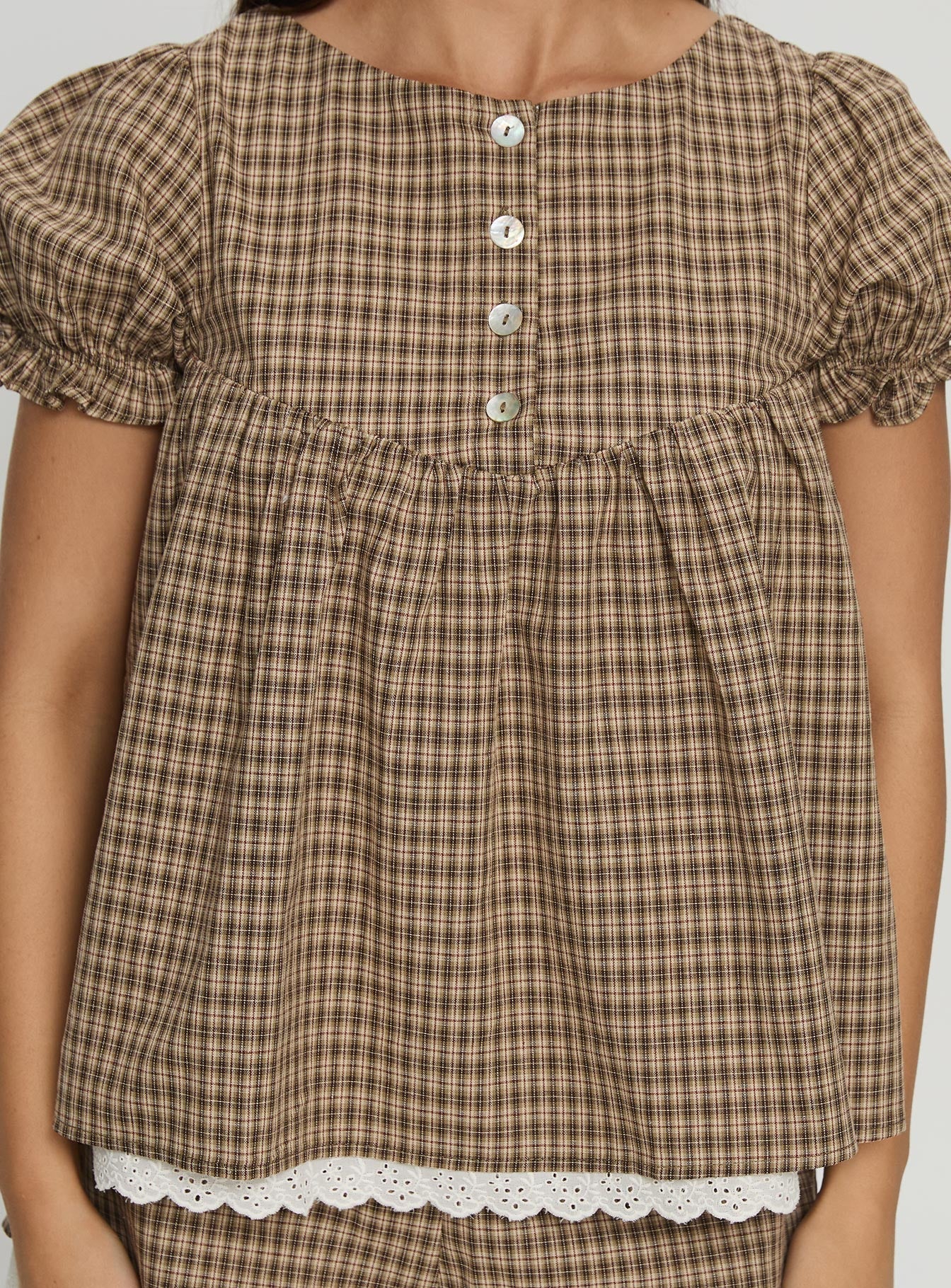 Chandelier Babydoll Top Brown Check - Image 6