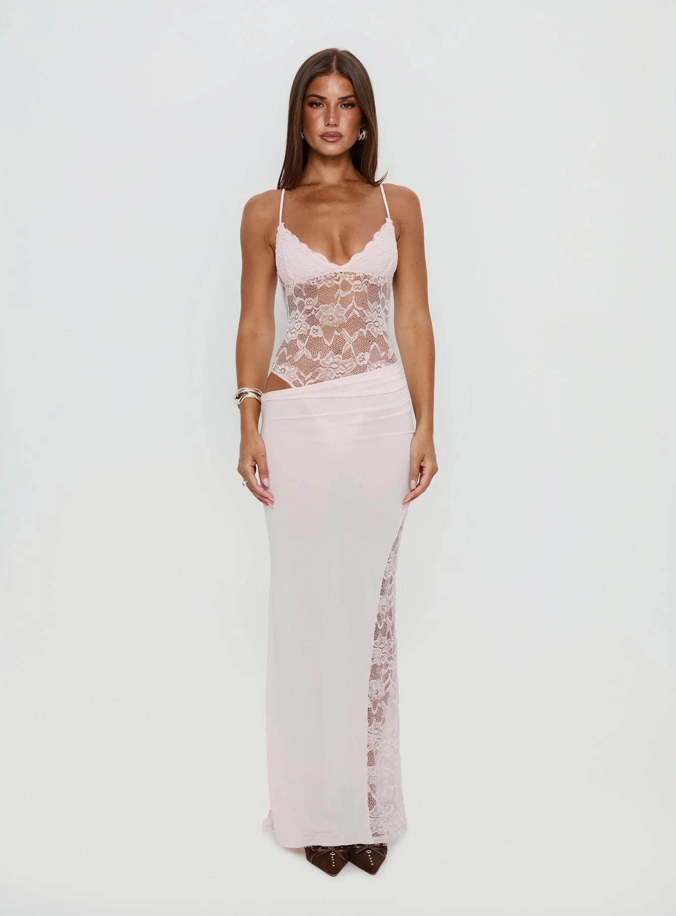 Chantella Lace Cut Out Maxi Dress Baby Pink - Image 7