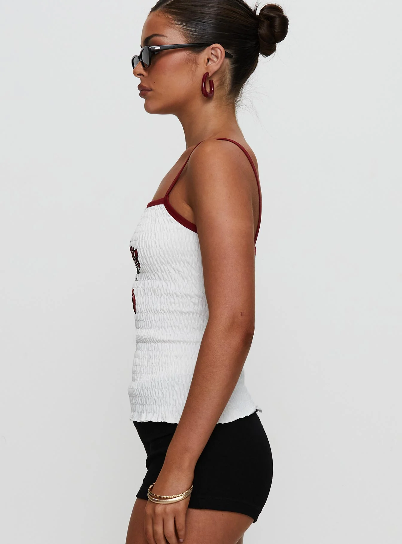Cherrie Ties Shirred Graphic Top White - Image 4