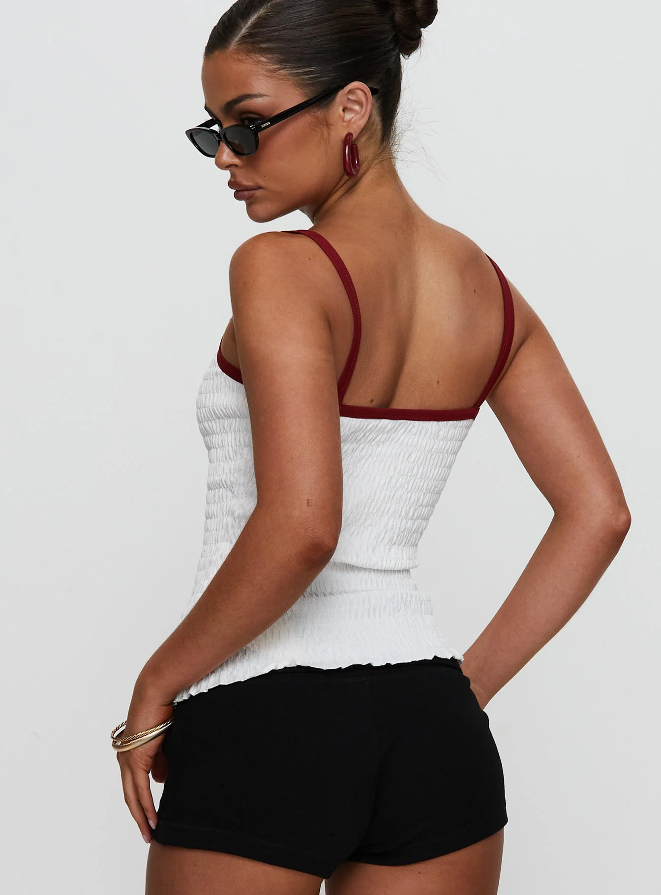 Cherrie Ties Shirred Graphic Top White - Image 5