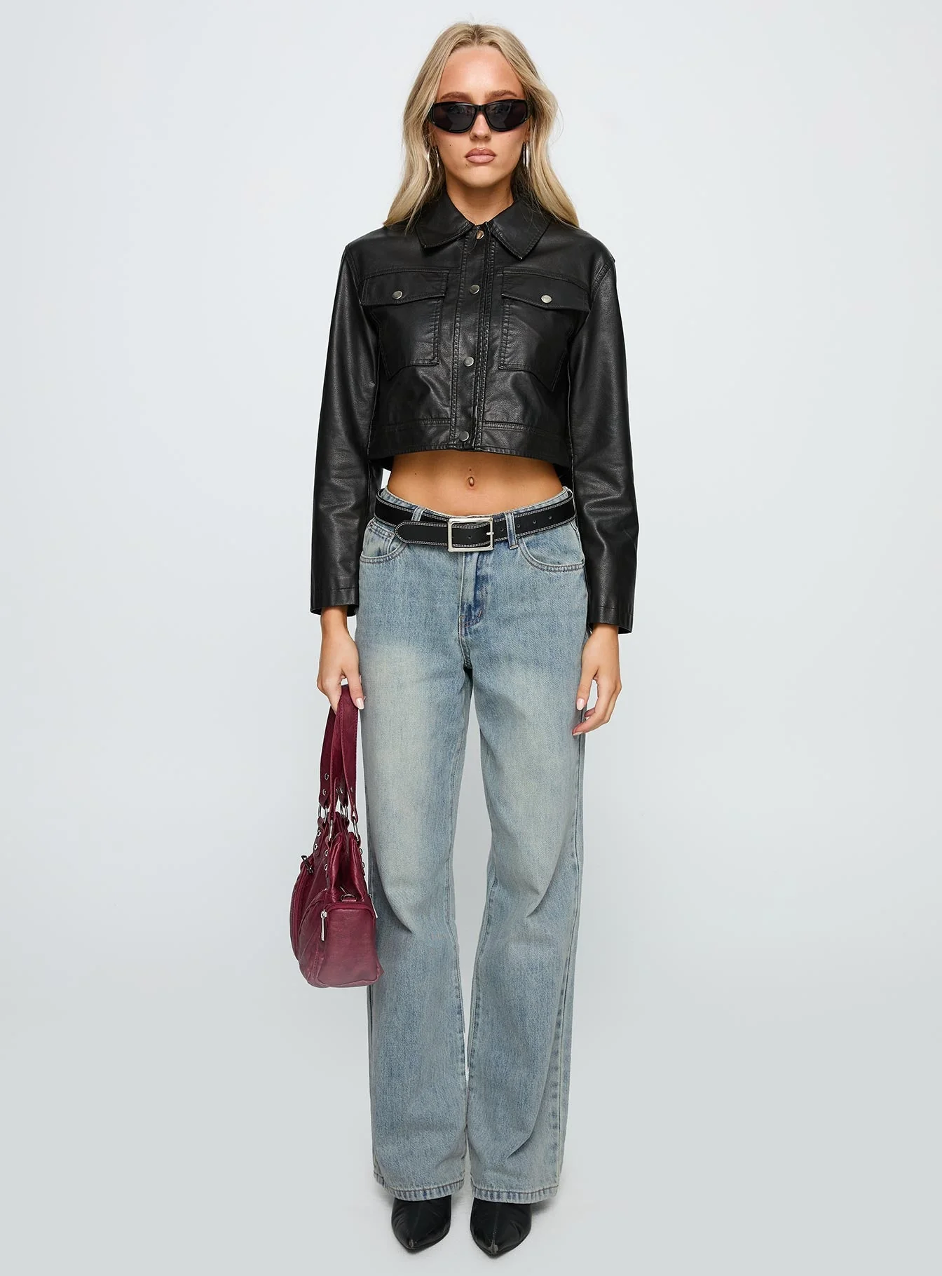 Chosen Ones Cropped Faux Leather Jacket Black - Image 7