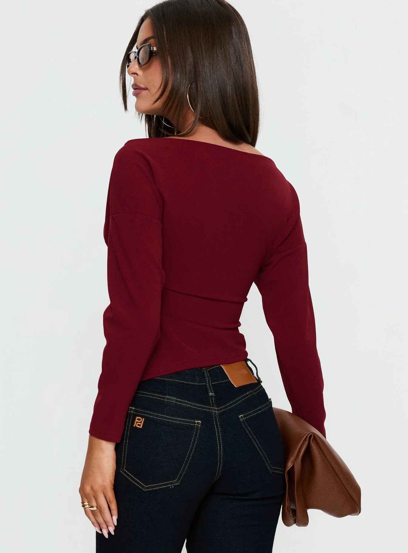 Cieara Off Shoulder Long Sleeve Top Burgundy - Image 4