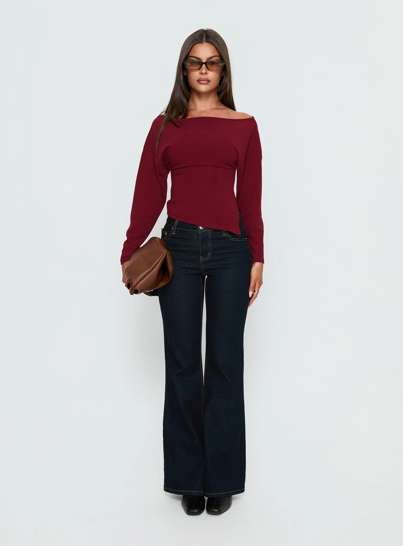 Cieara Off Shoulder Long Sleeve Top Burgundy - Image 6