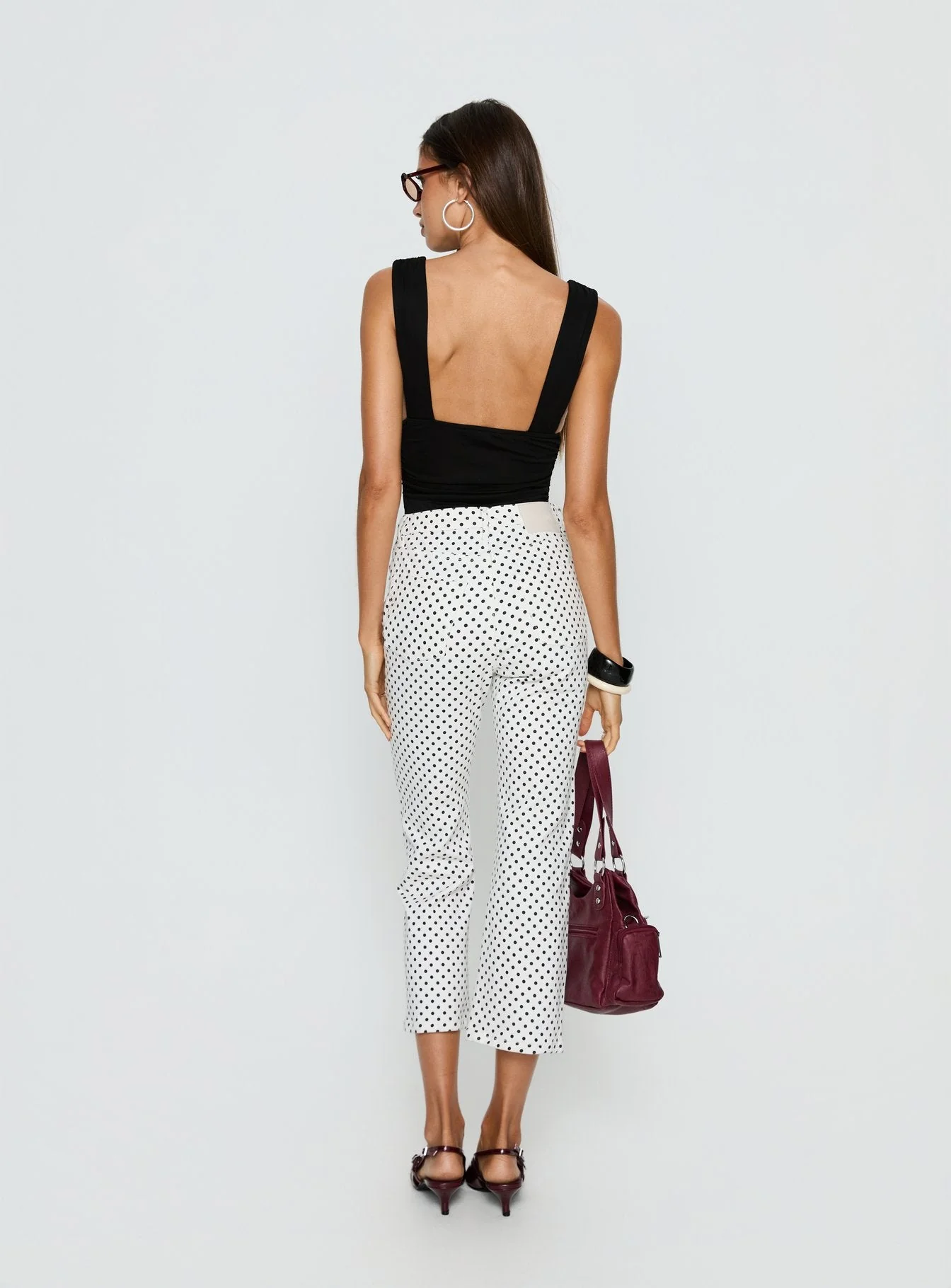 Cindee High Rise Cropped Jeans White Polka Dot - Image 5