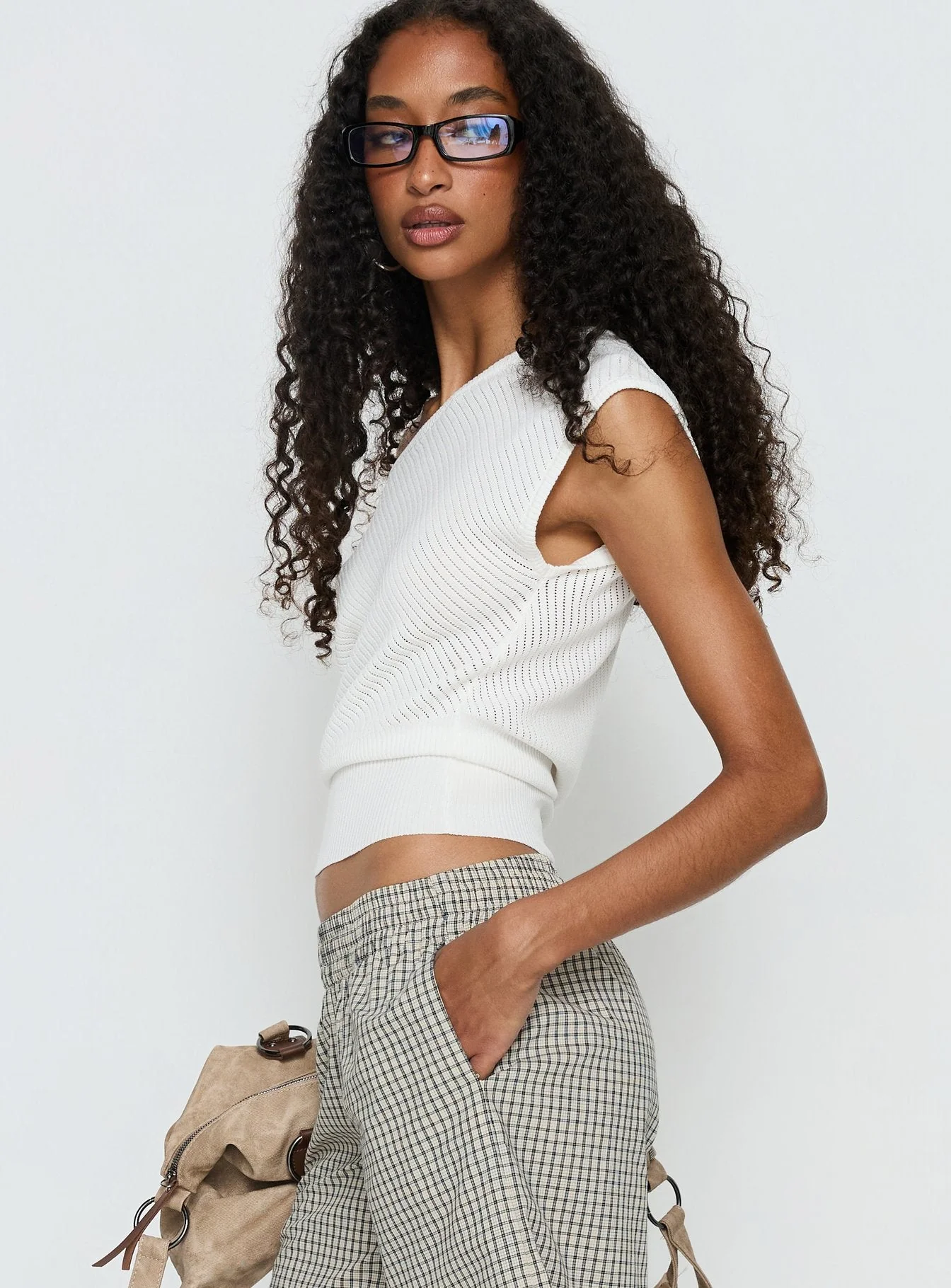 Cloud Tempo Boat Neck Cinched Knit Top White - Image 4