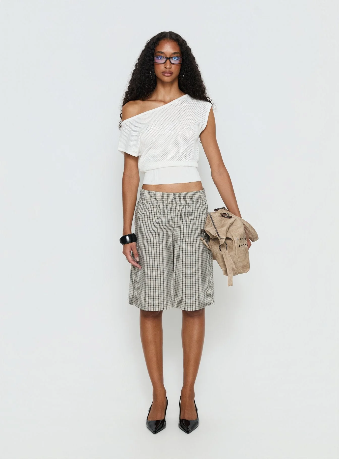 Cloud Tempo Boat Neck Cinched Knit Top White - Image 7