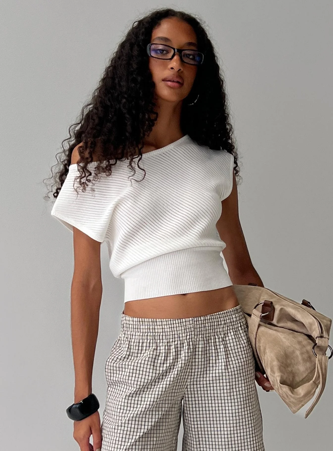 Cloud Tempo Boat Neck Cinched Knit Top White - Image 9