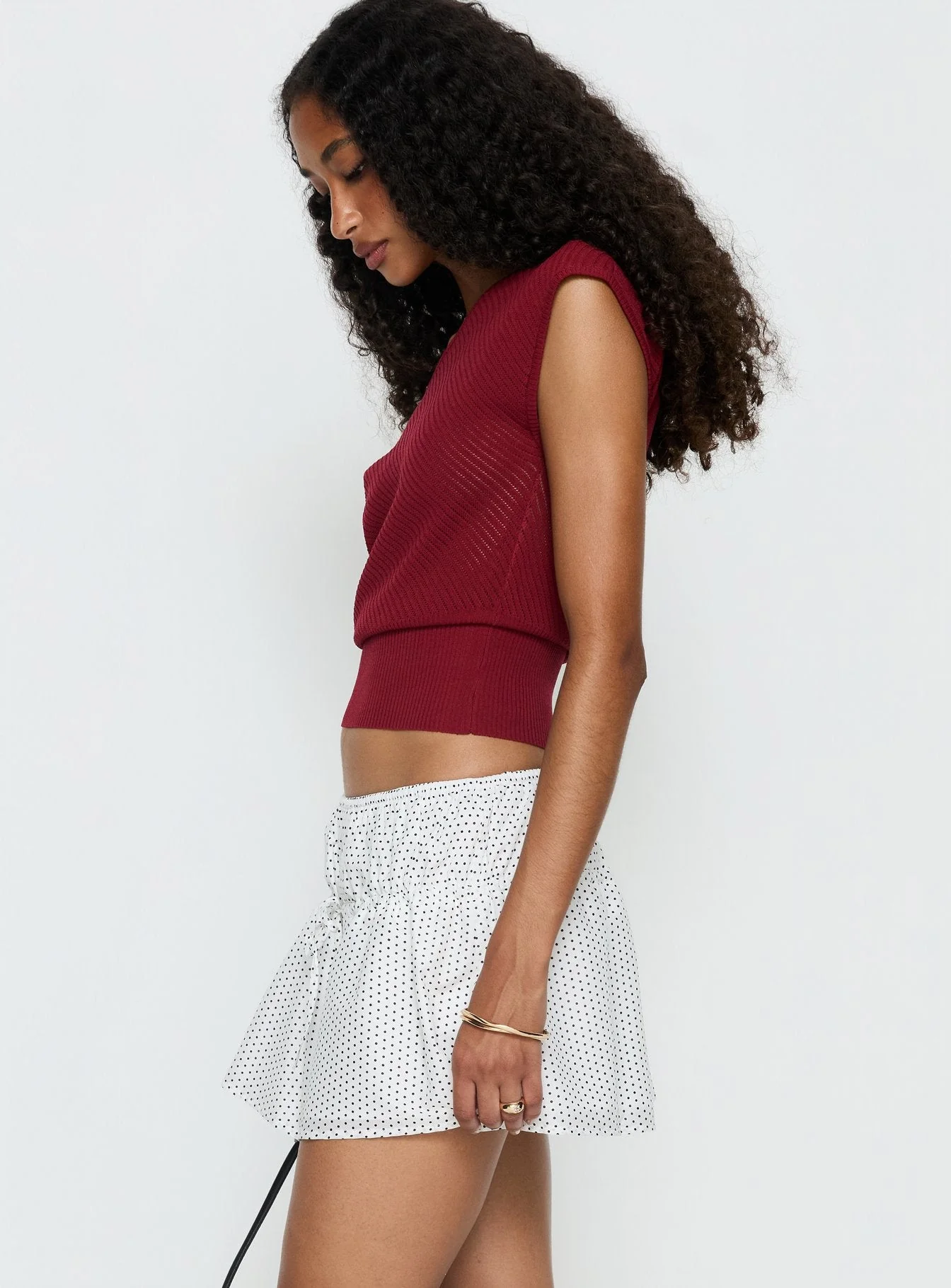 Cloud Tempo Boat Neck Cinched Knit Top Wine - Image 4