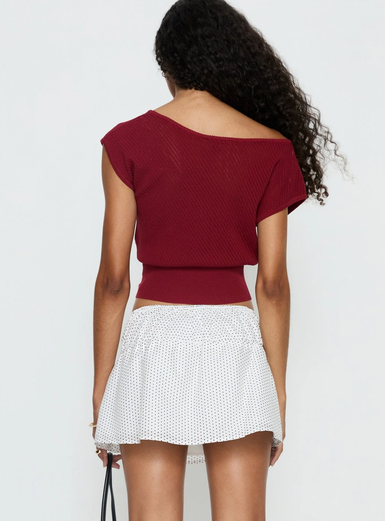 Cloud Tempo Boat Neck Cinched Knit Top Wine - Image 5