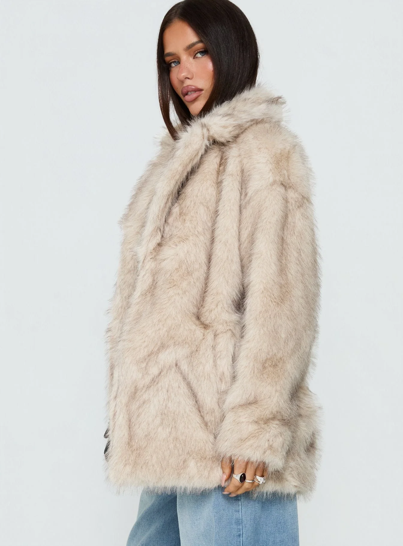 Clova Faux Fur Coat Grey - Image 4