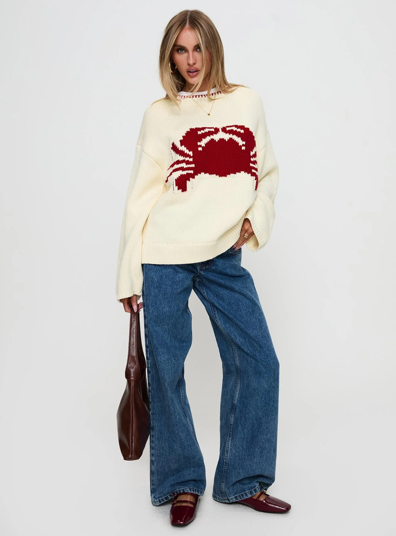 Coastlines Knit Sweater Cream / Red - Image 3