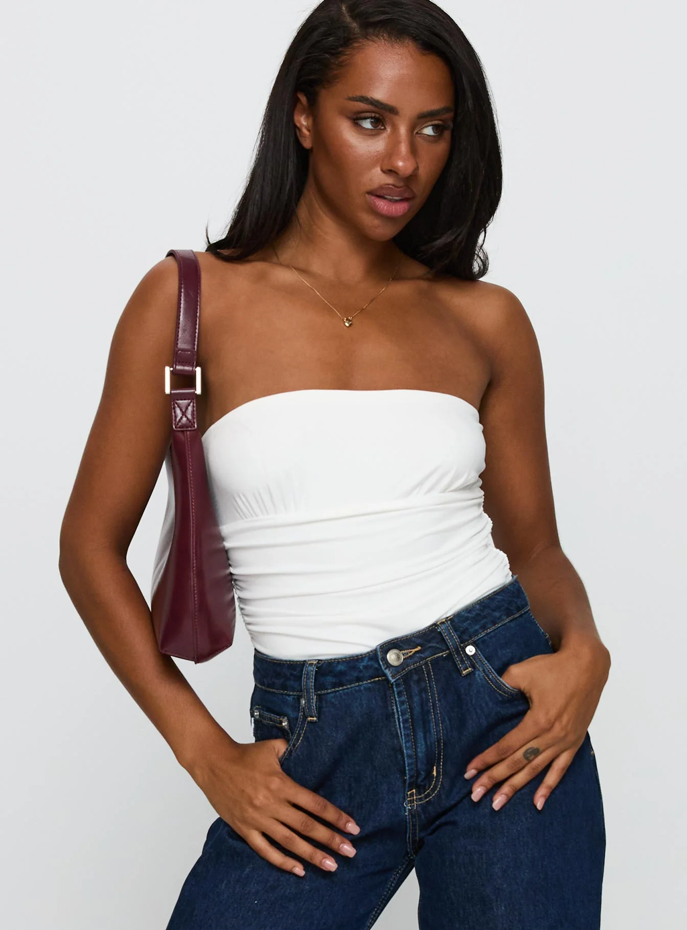 Coincidence Strapless Ruched Bodysuit White - Image 2
