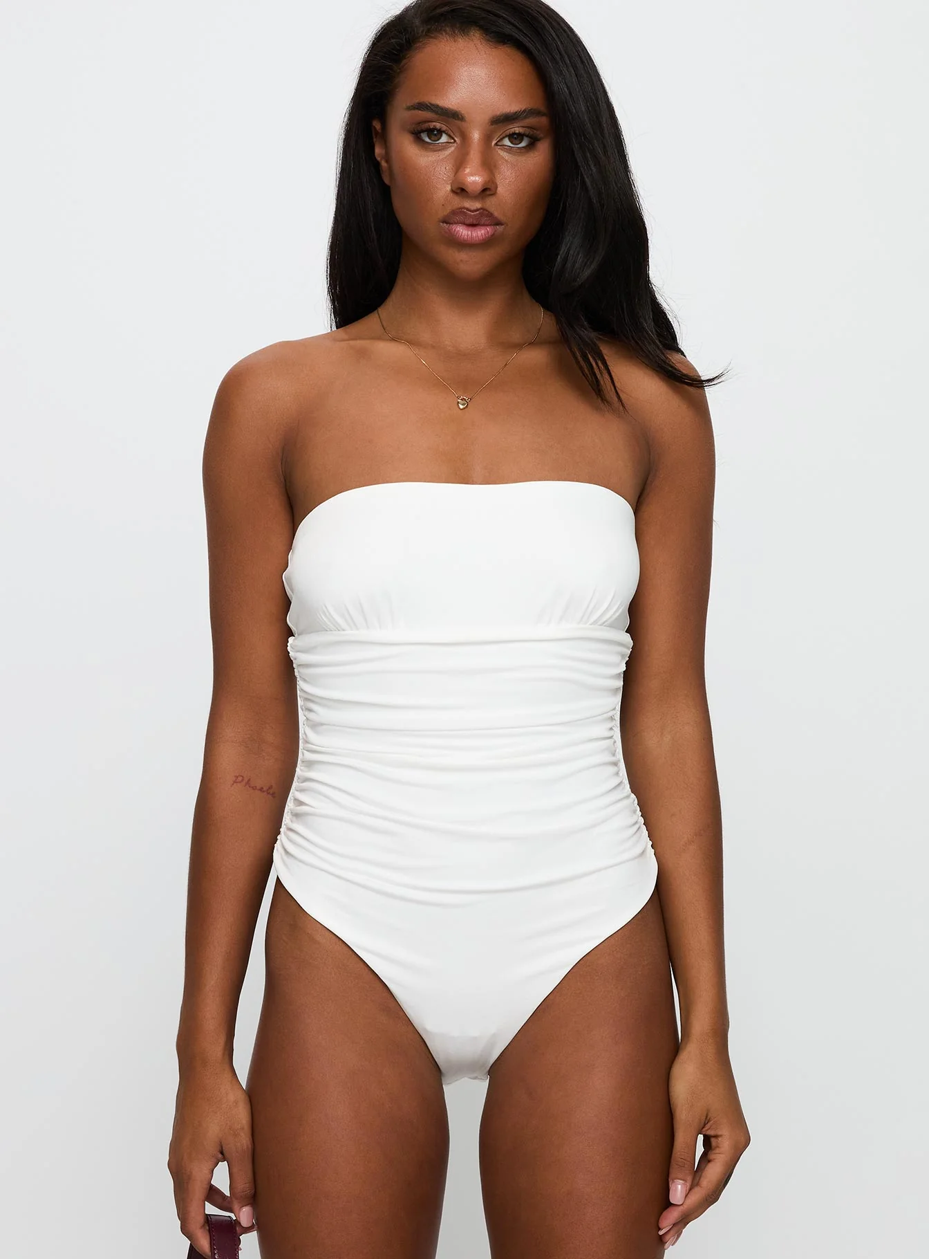 Coincidence Strapless Ruched Bodysuit White - Image 8