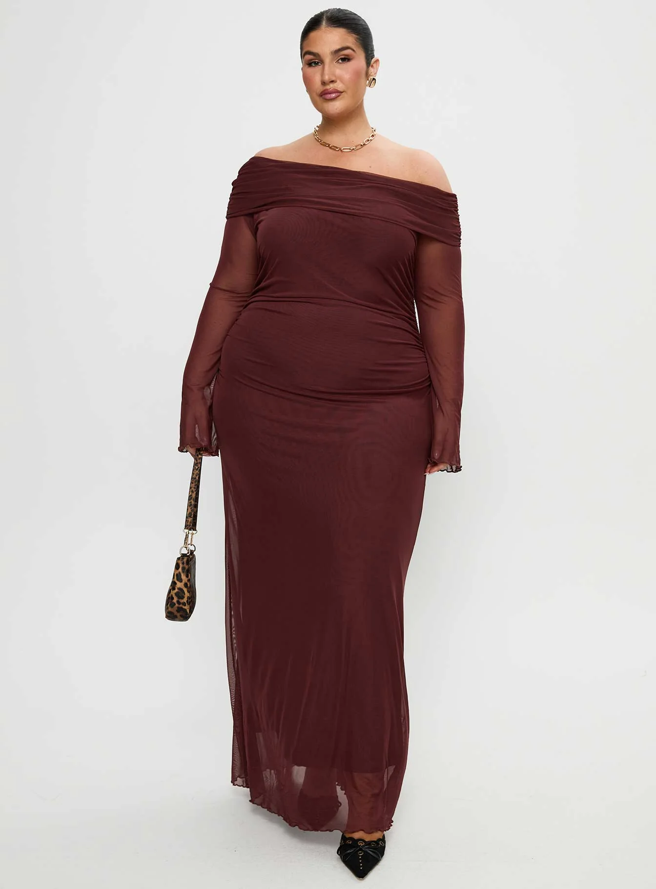 Consideration Long Sleeve Maxi Dress Chocolate Curve - Image 2
