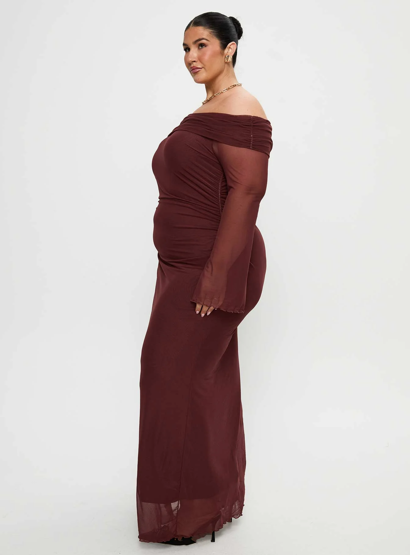 Consideration Long Sleeve Maxi Dress Chocolate Curve - Image 4
