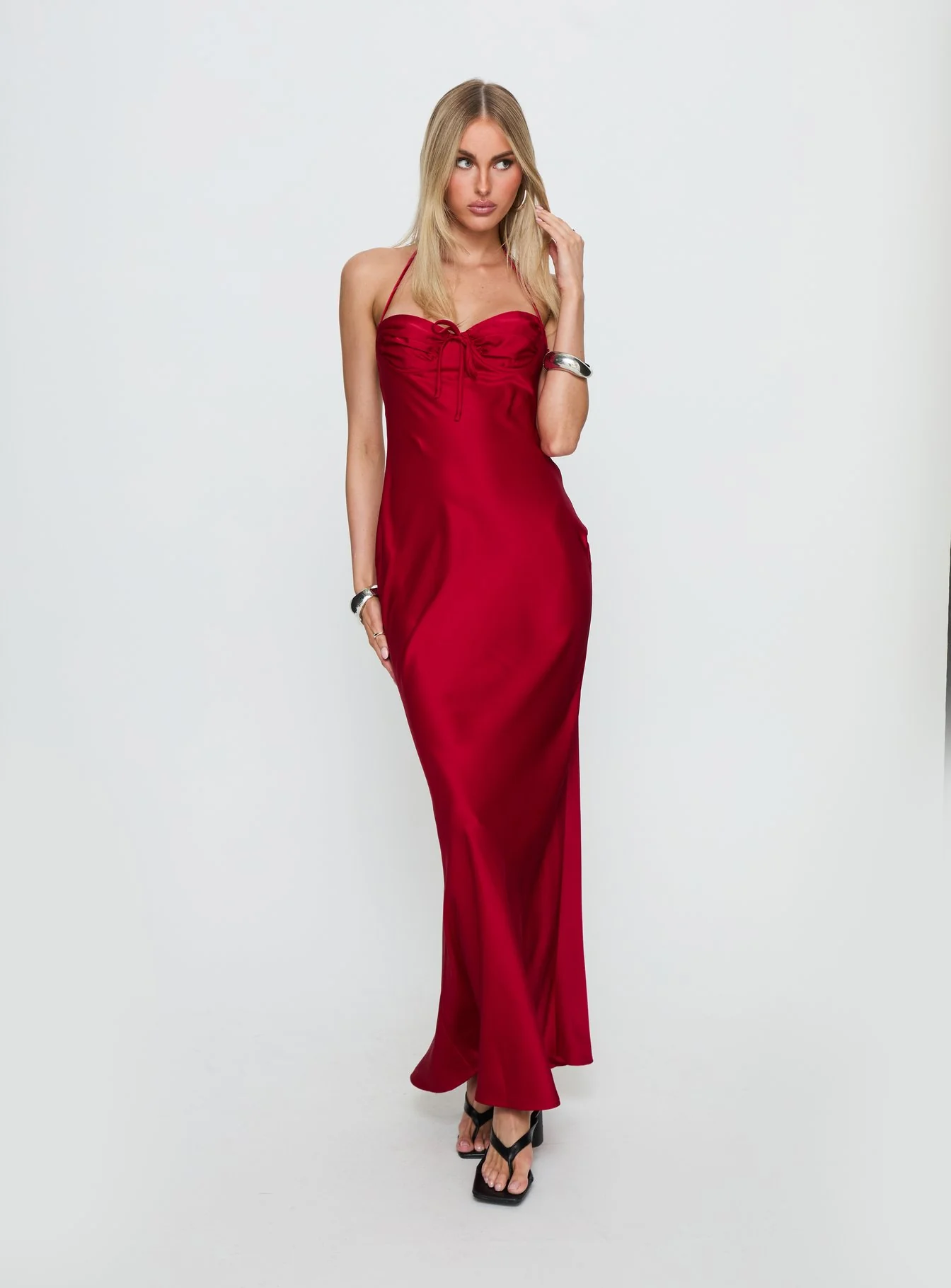 Costella Halter Satin Maxi Dress Red - Image 2