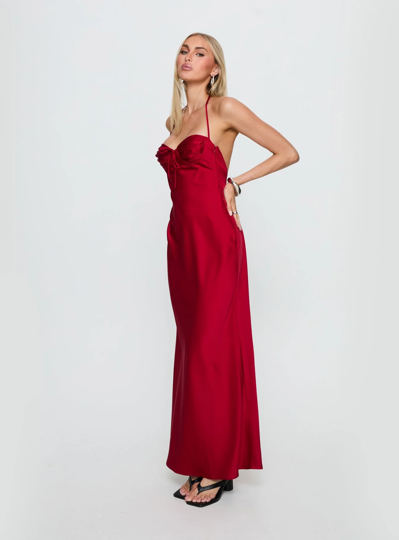 Costella Halter Satin Maxi Dress Red - Image 4