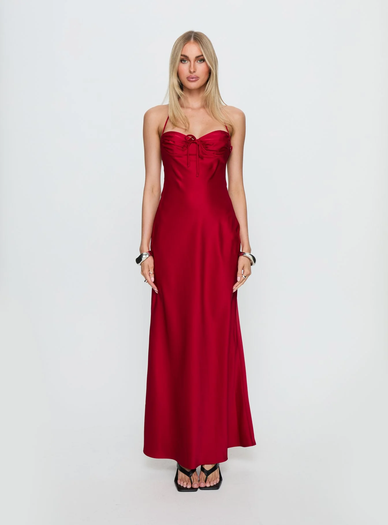 Costella Halter Satin Maxi Dress Red - Image 7