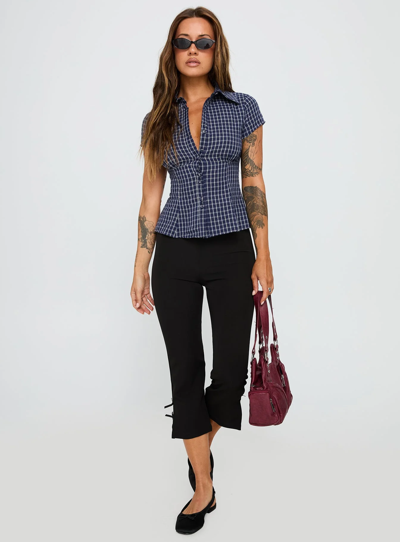 Cottesloe Blouse Top Navy Check - Image 3