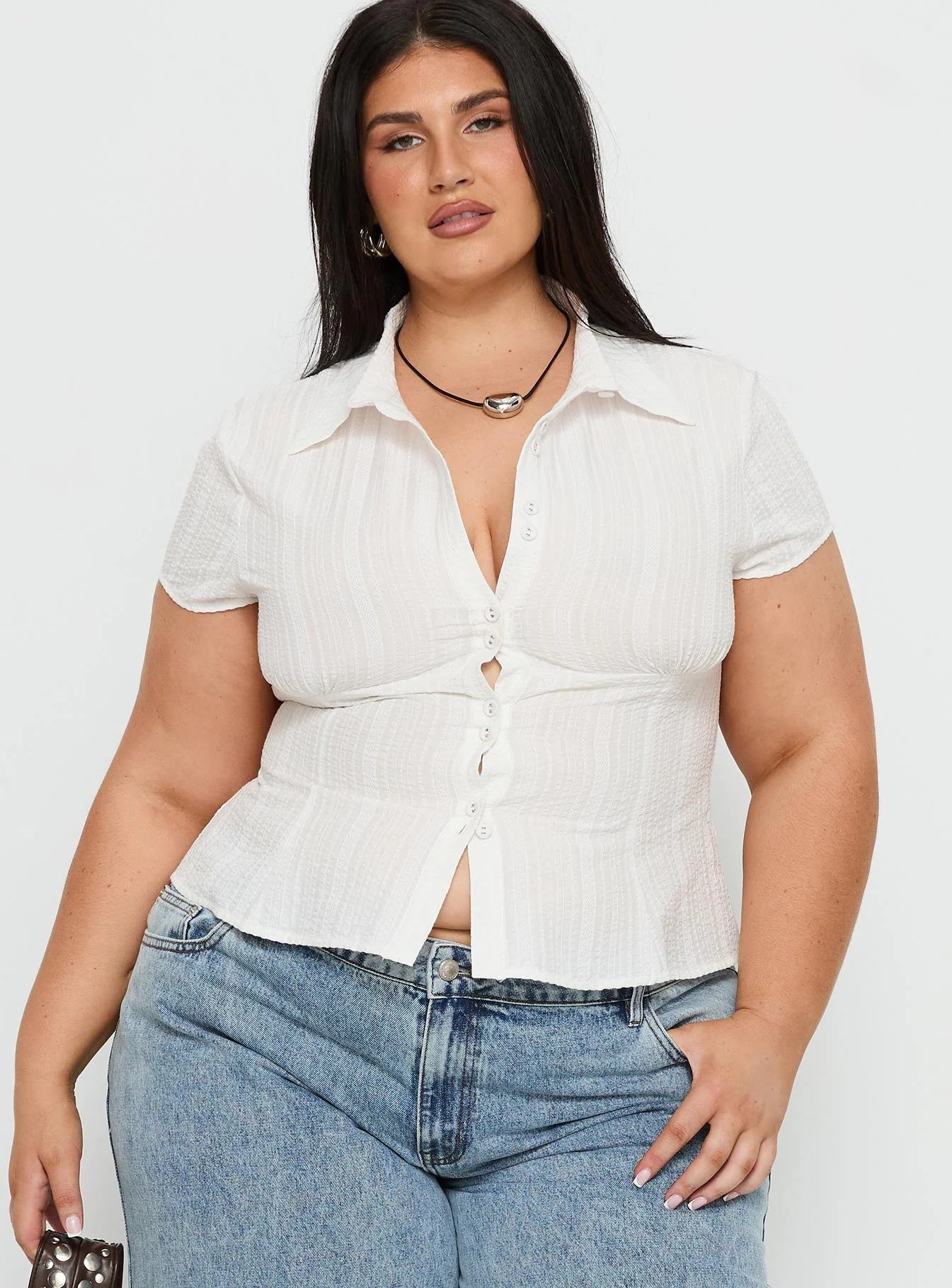 Cottesloe Blouse Top Textured White Curve - Image 2
