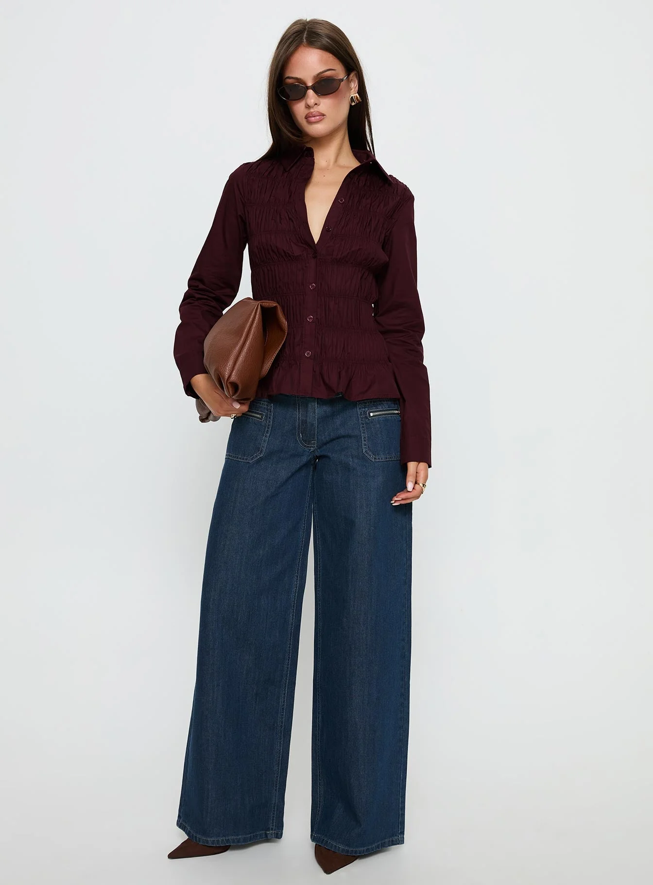 Cultivate Shirred Long Sleeve Top Plum - Image 2