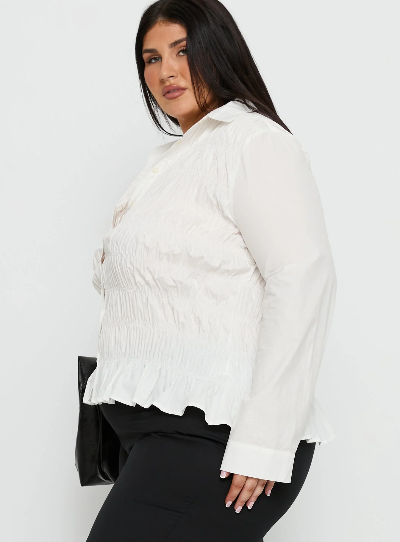 Cultivate Shirred Long Sleeve Top White Curve - Image 4