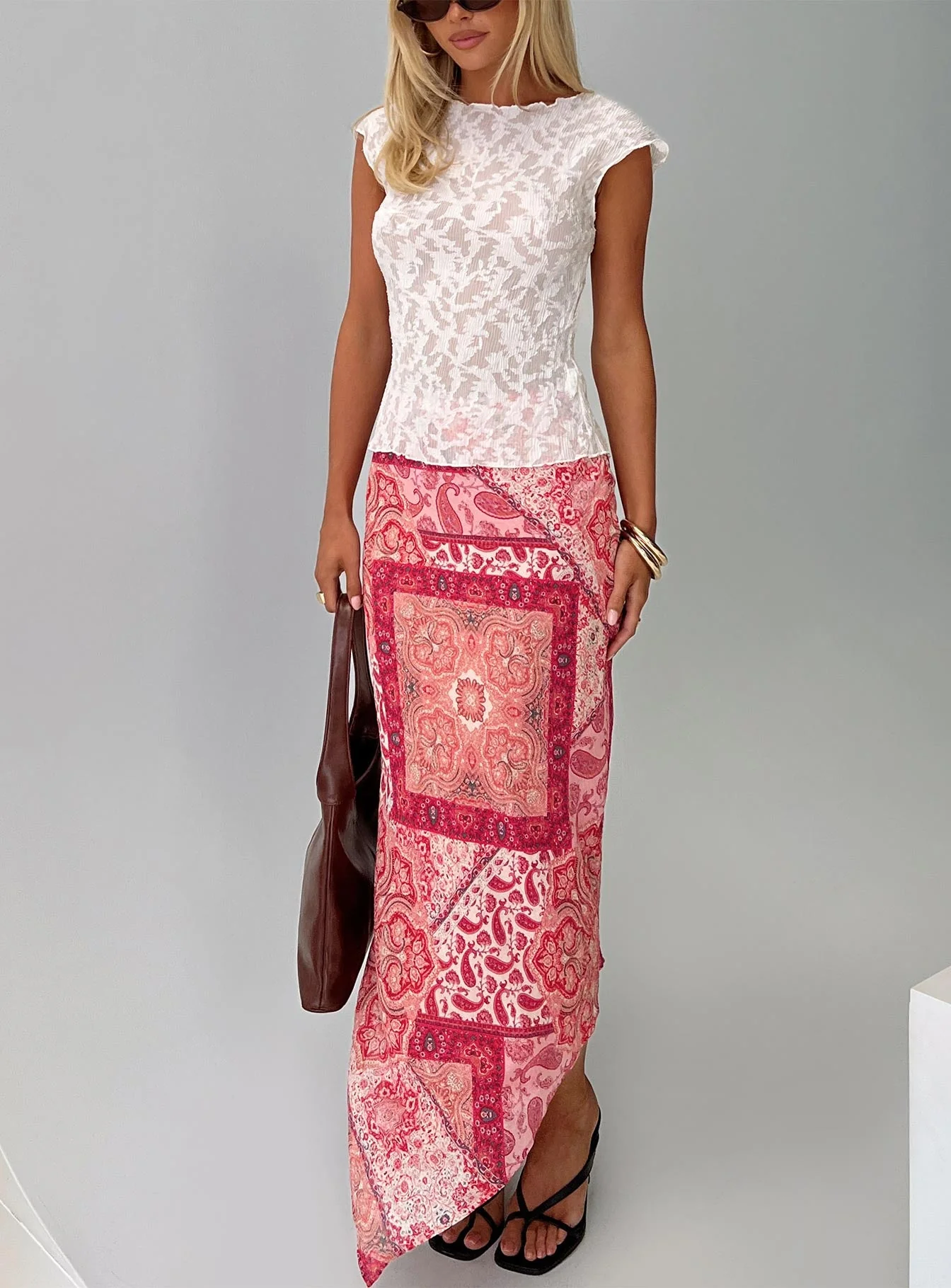 Cyriella Asymmetrical Midi Skirt Red