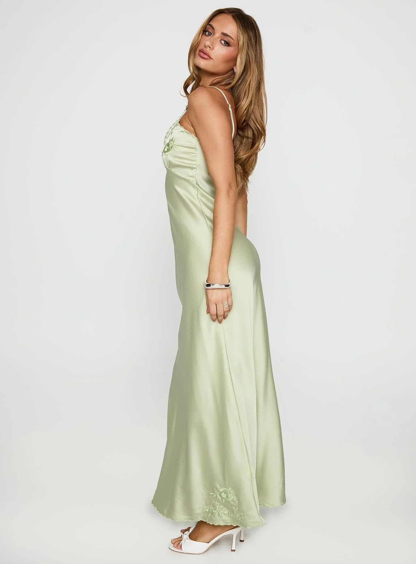 Cyrielle Embroidered Maxi Dress Sage - Image 3
