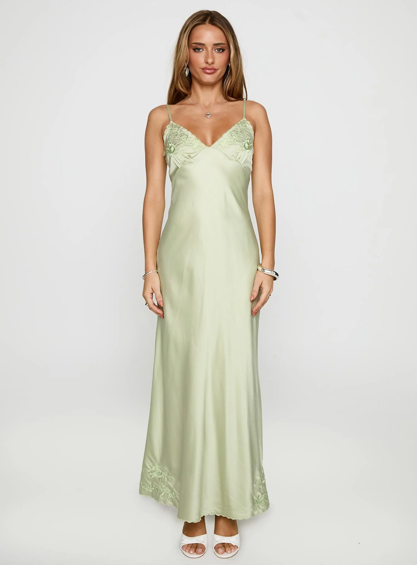 Cyrielle Embroidered Maxi Dress Sage - Image 6