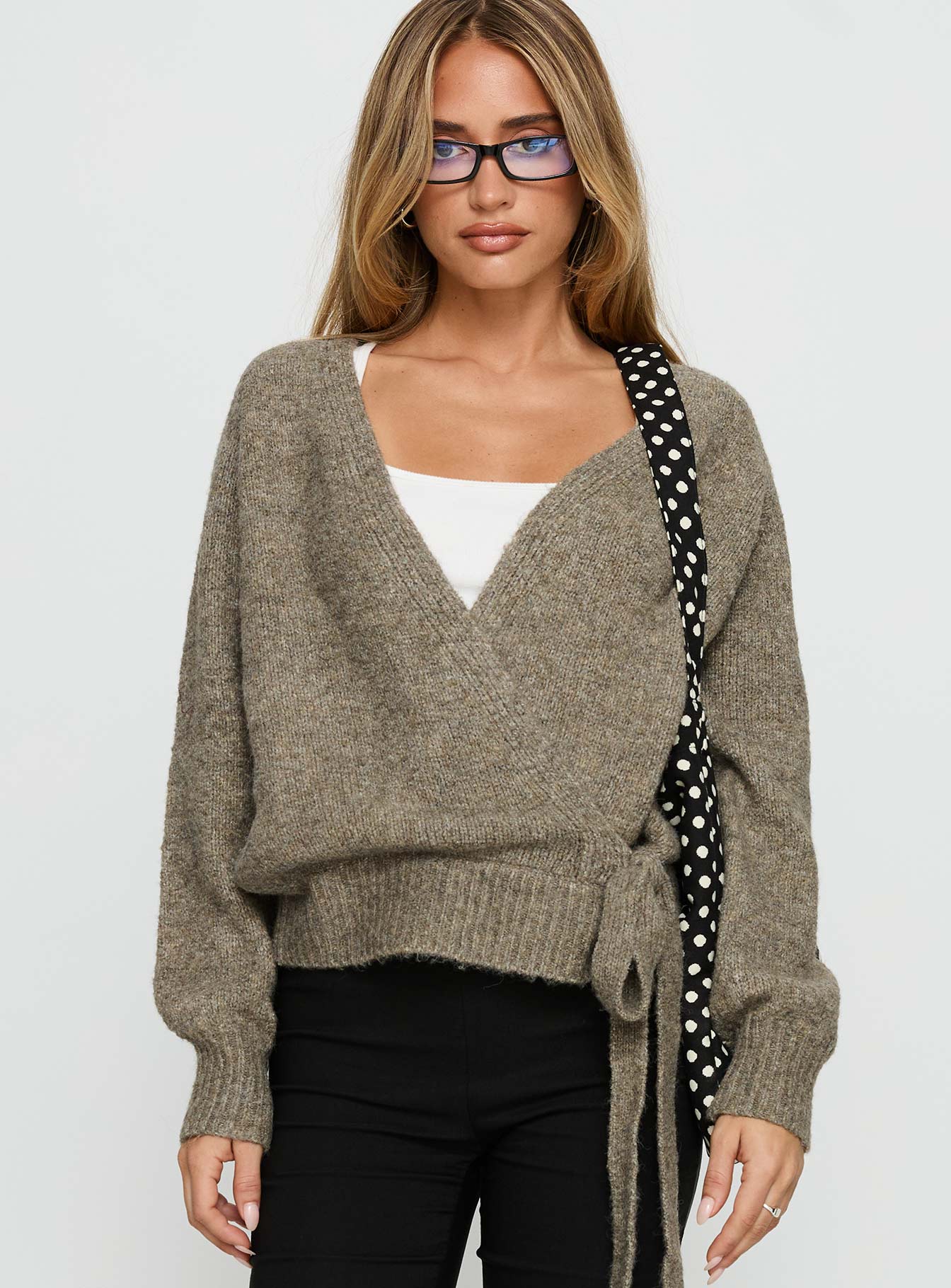 Daelan Wrap Knit Cardigan Brown - Image 7