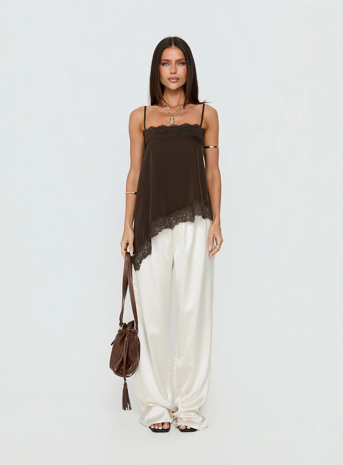 Daesa Longline Lace Top Brown - Image 8