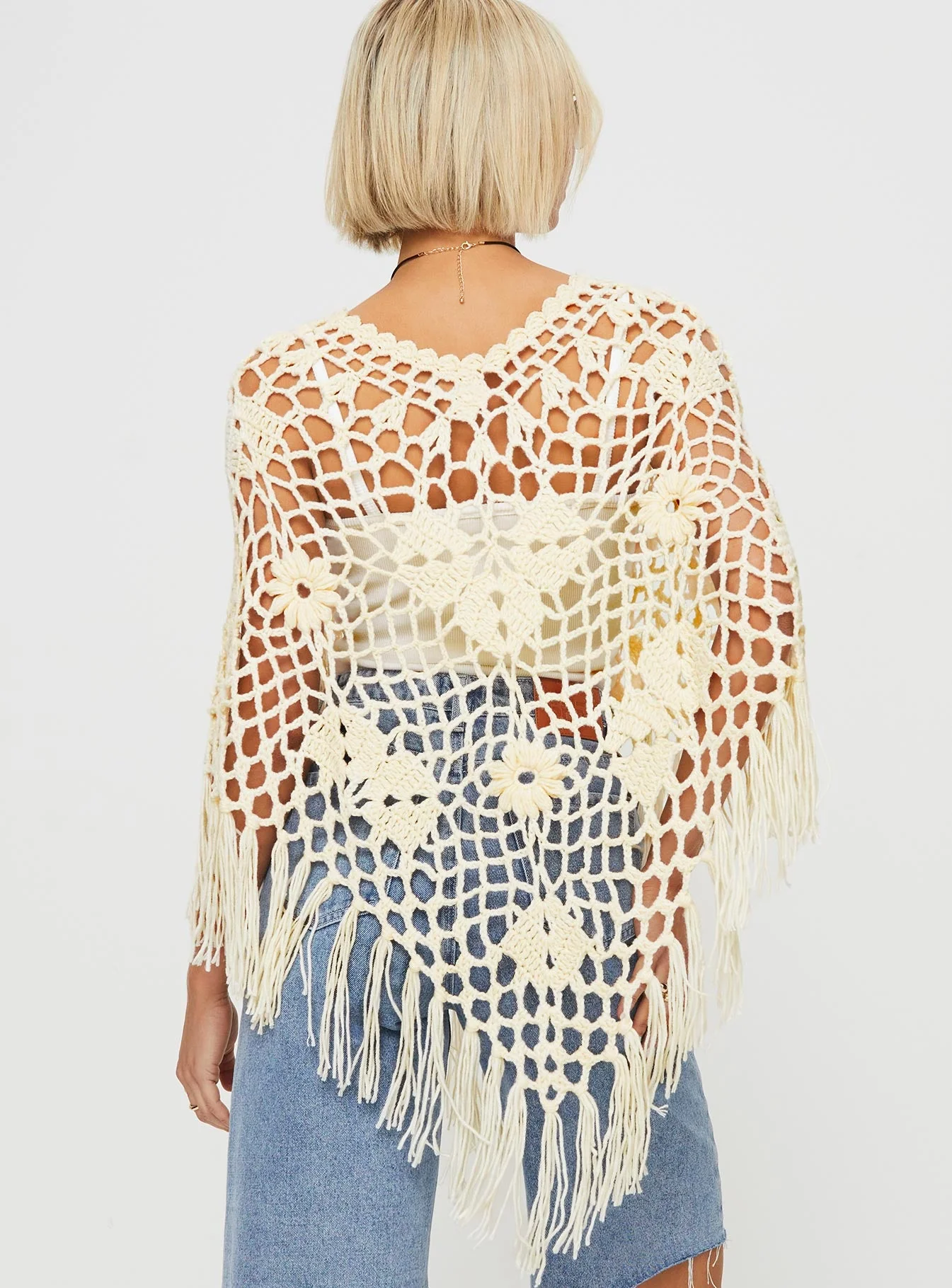 Joanes Crochet Poncho Beige - Image 6
