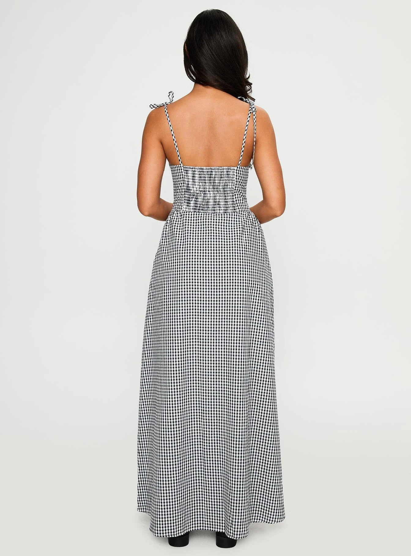 Dalanie Tie Strap Maxi Dress Navy Gingham - Image 5