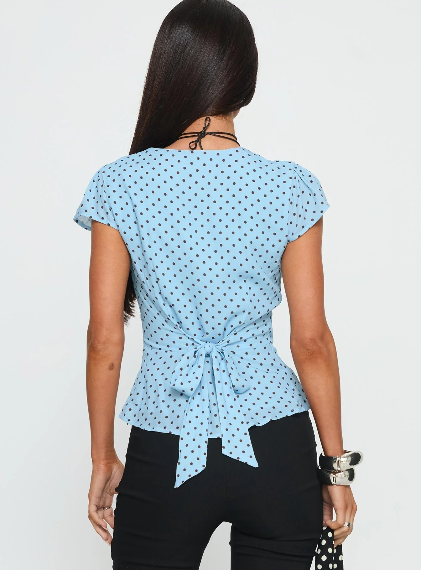 Dalanna Cap Sleeve Top Blue Polka - Image 5