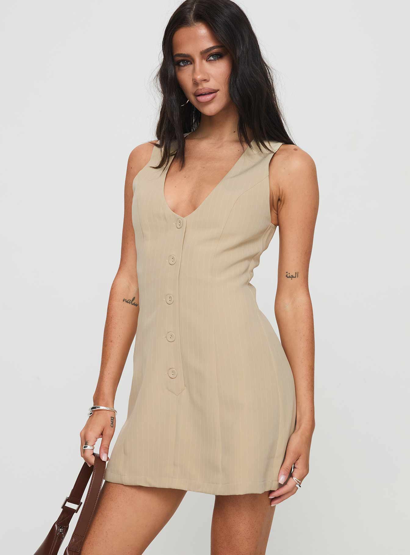 Damico Romper Beige Pinstripe - Image 2