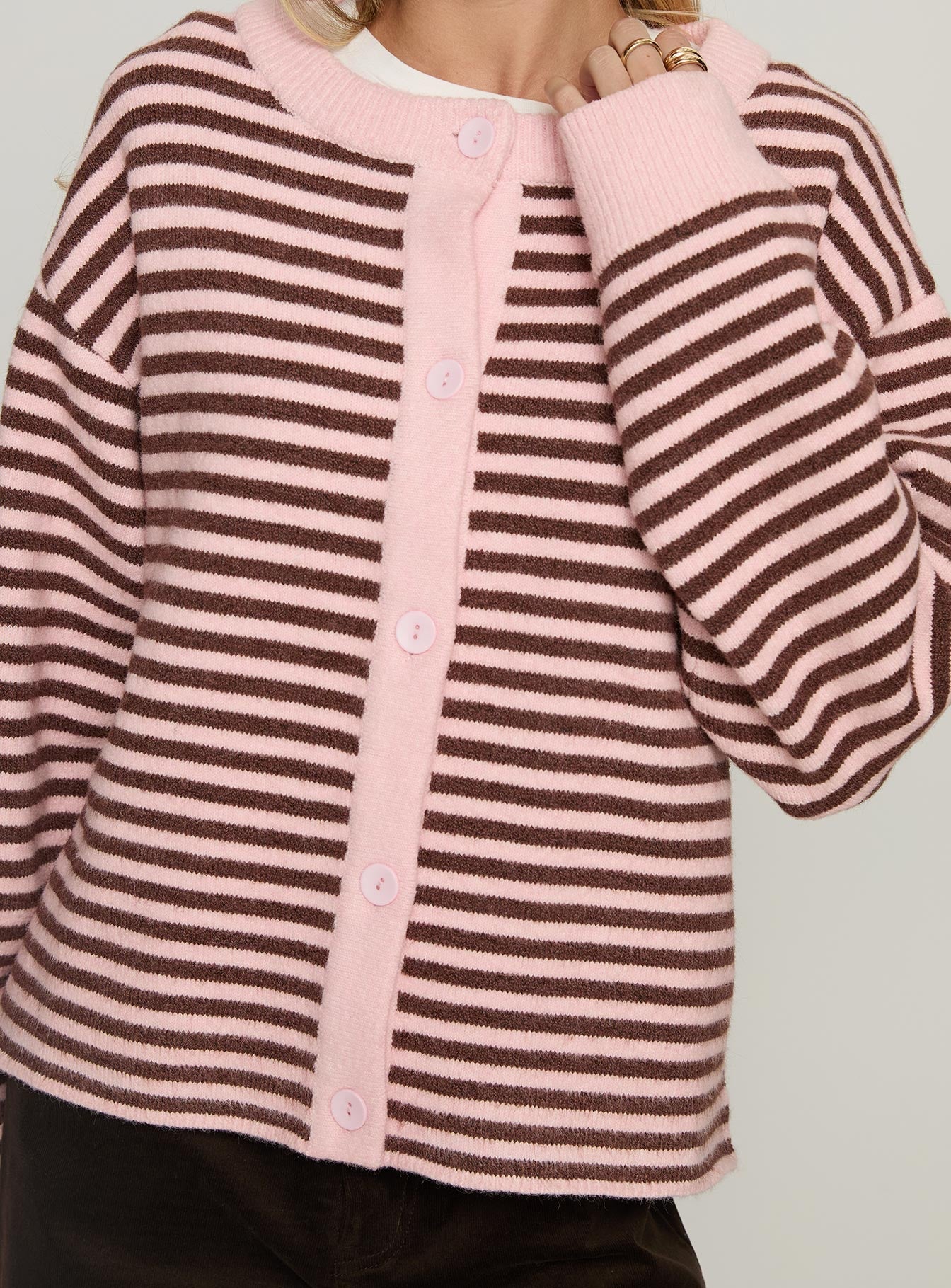 Darnelle Button Up Knit Cardigan Pink Stripe - Image 6