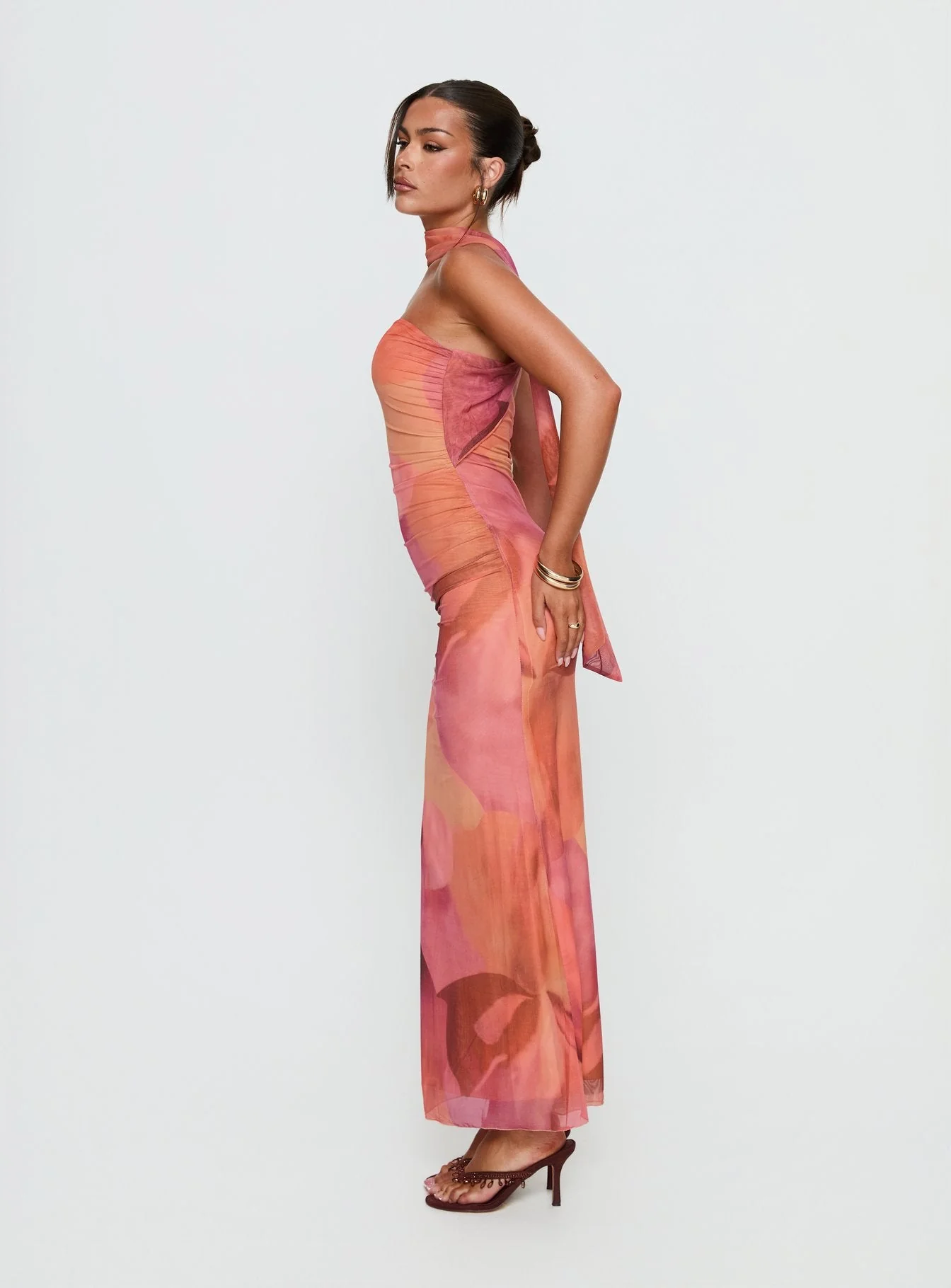 Davynn Scarf Detail Strapless Maxi Dress Pink Multi - Image 3