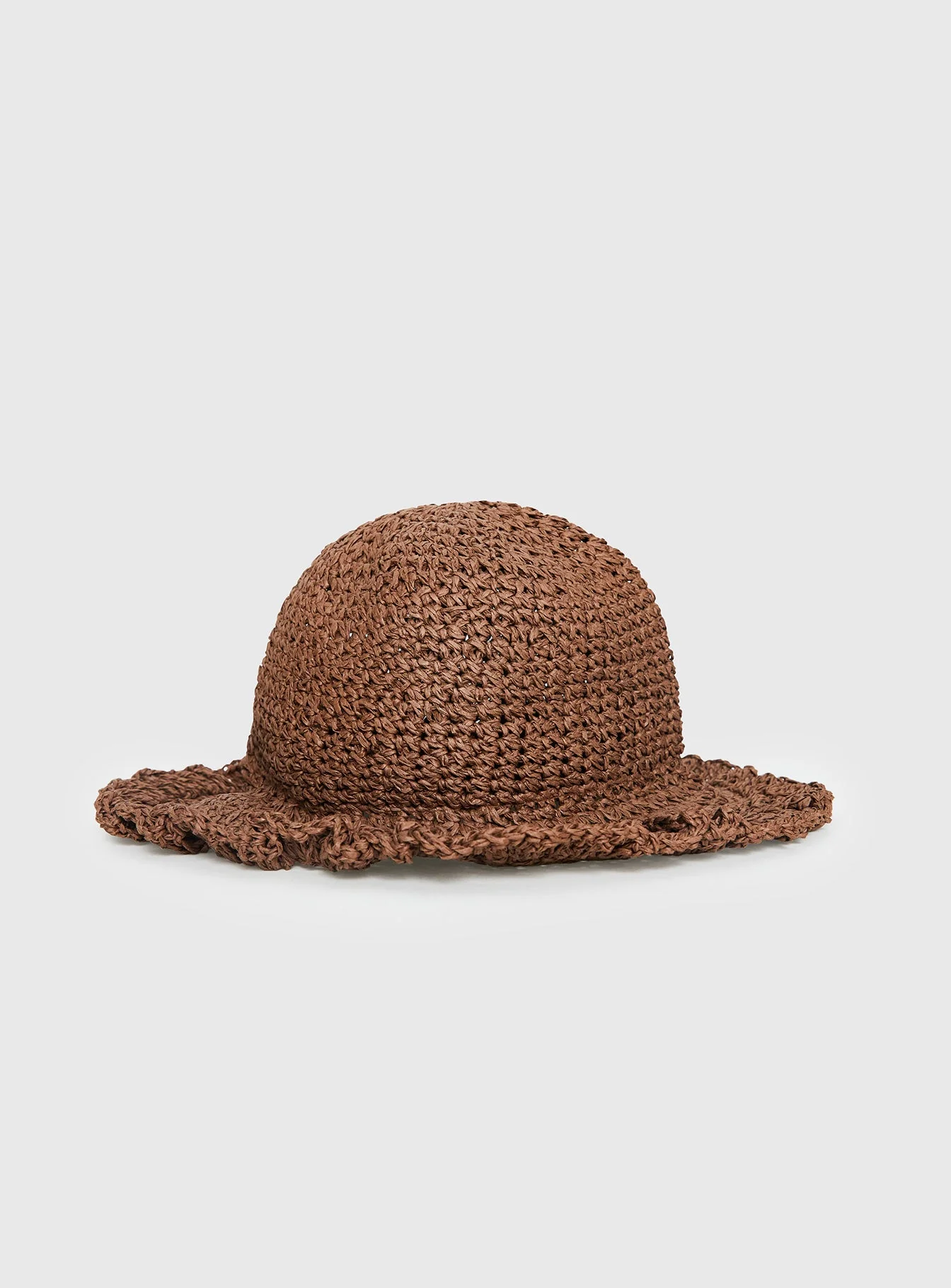 Dawnette Frill Detail Woven Hat Brown - Image 2