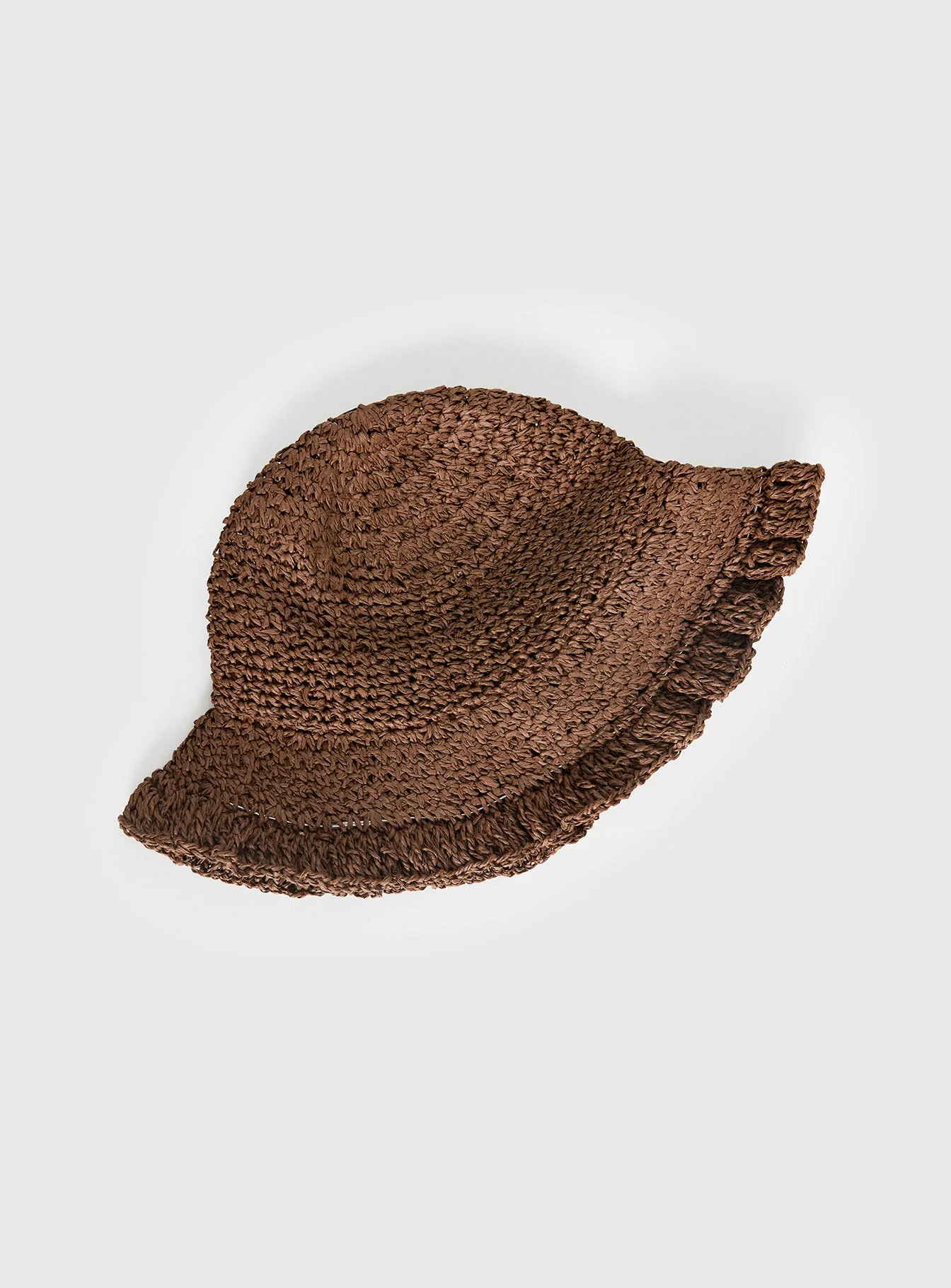 Dawnette Frill Detail Woven Hat Brown - Image 3