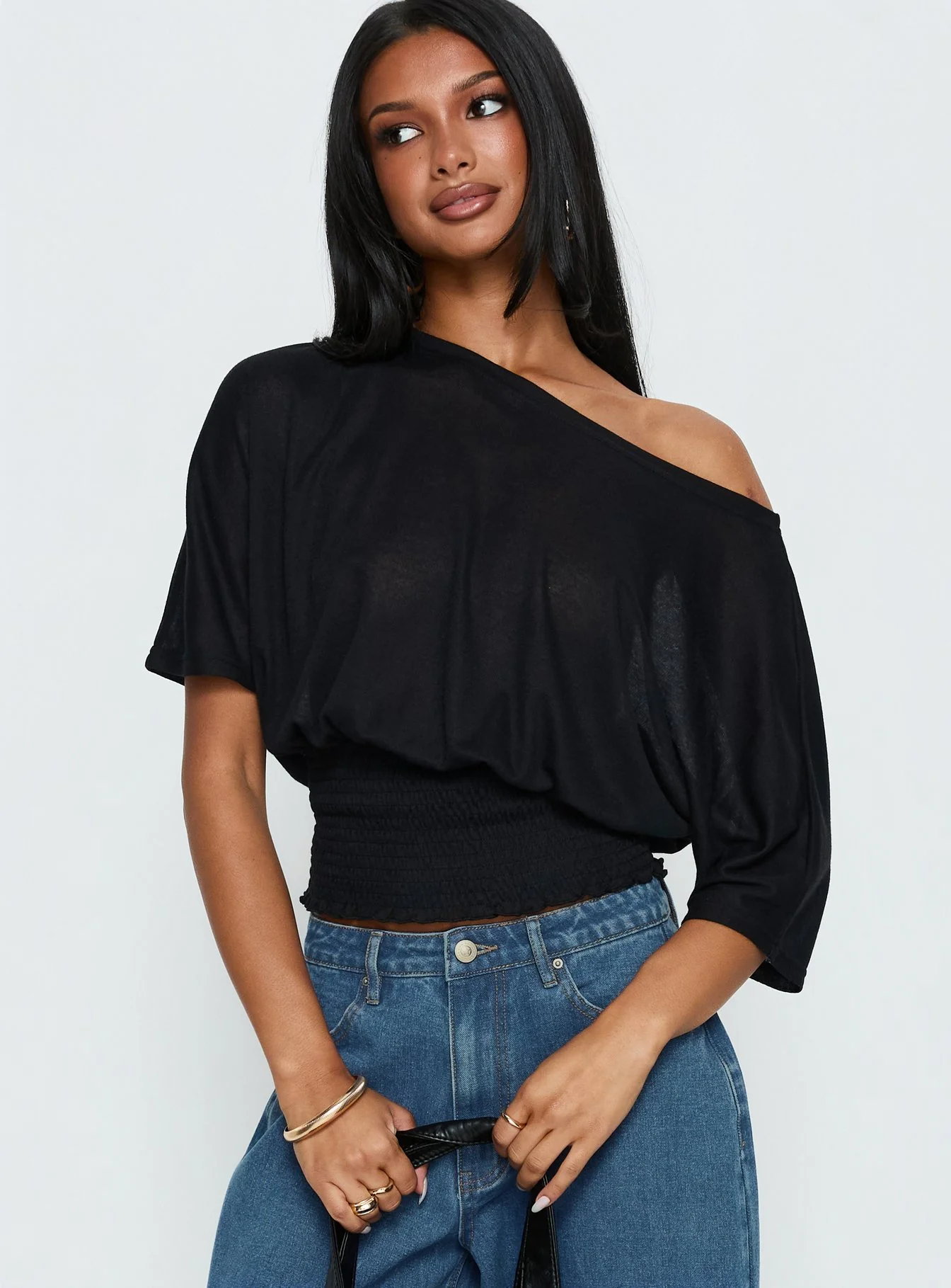 Dayten Off Shoulder Sheer Top Black - Image 2