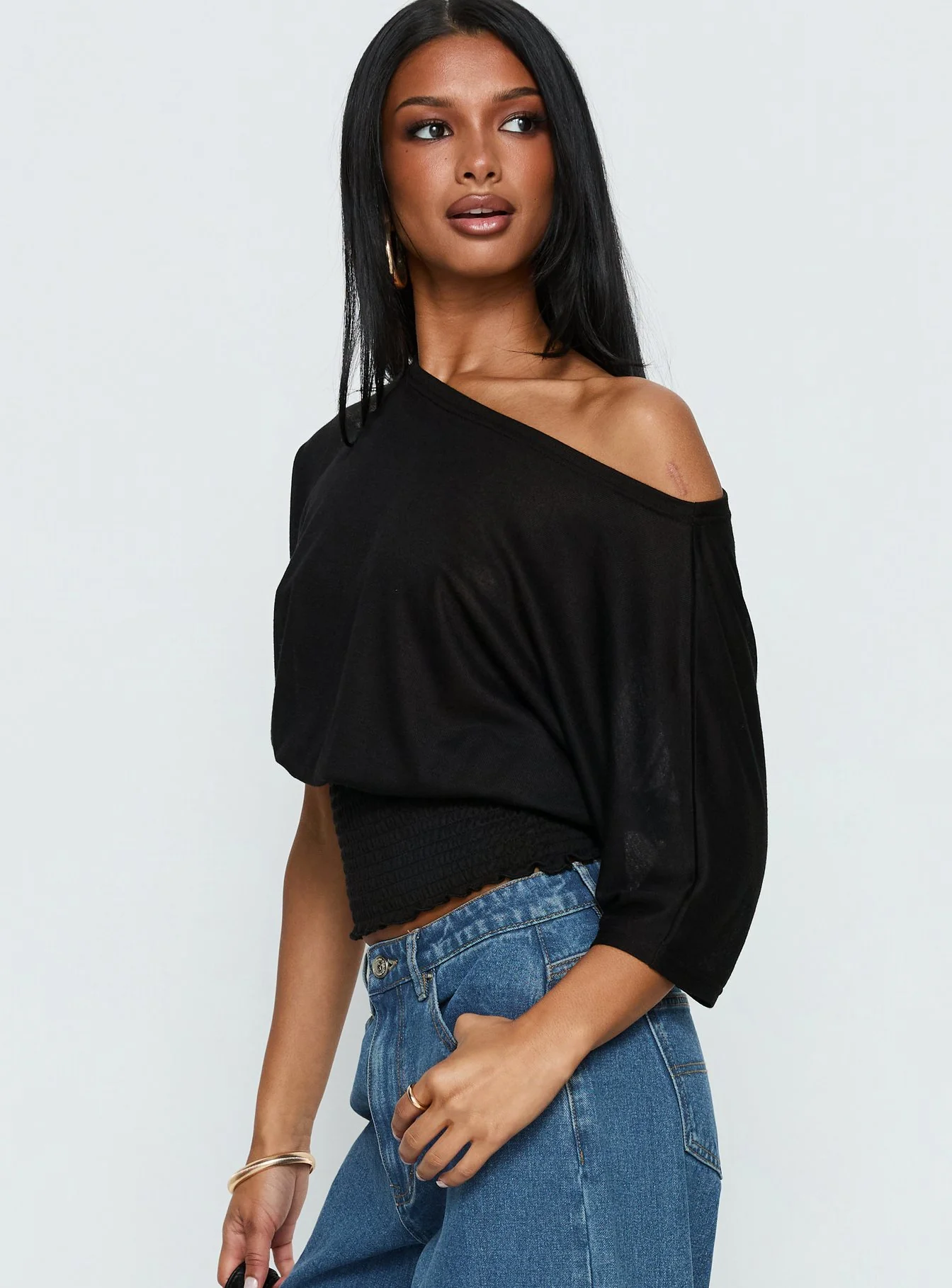 Dayten Off Shoulder Sheer Top Black - Image 4