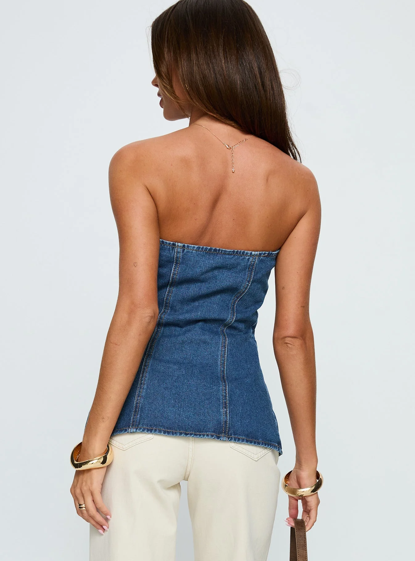 Deann Denim Strapless Top Mid Blue Wash - Image 4
