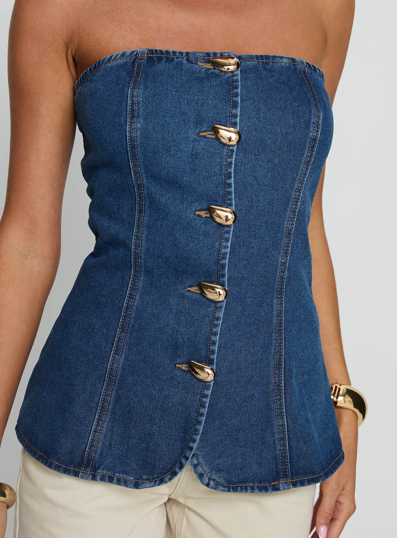 Deann Denim Strapless Top Mid Blue Wash - Image 5