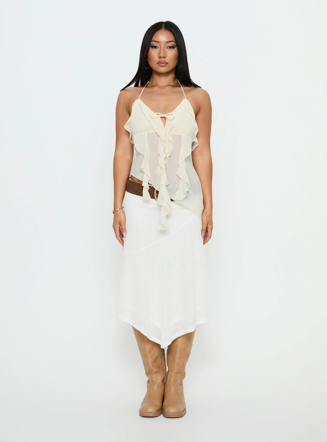 Dedra Sheer Frill Top Cream - Image 7