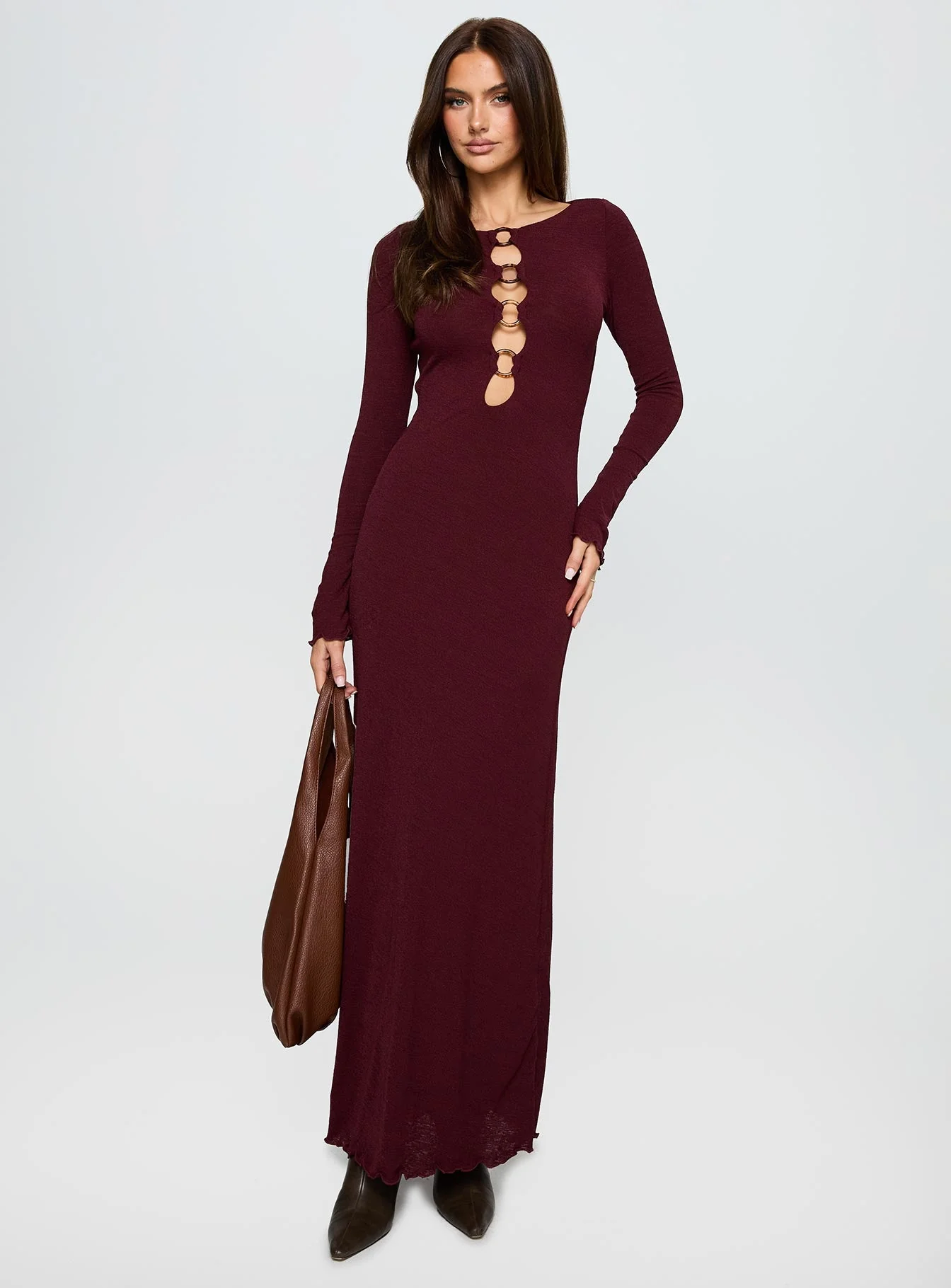 Dejonge Ring Long Sleeve Maxi Dress Currant