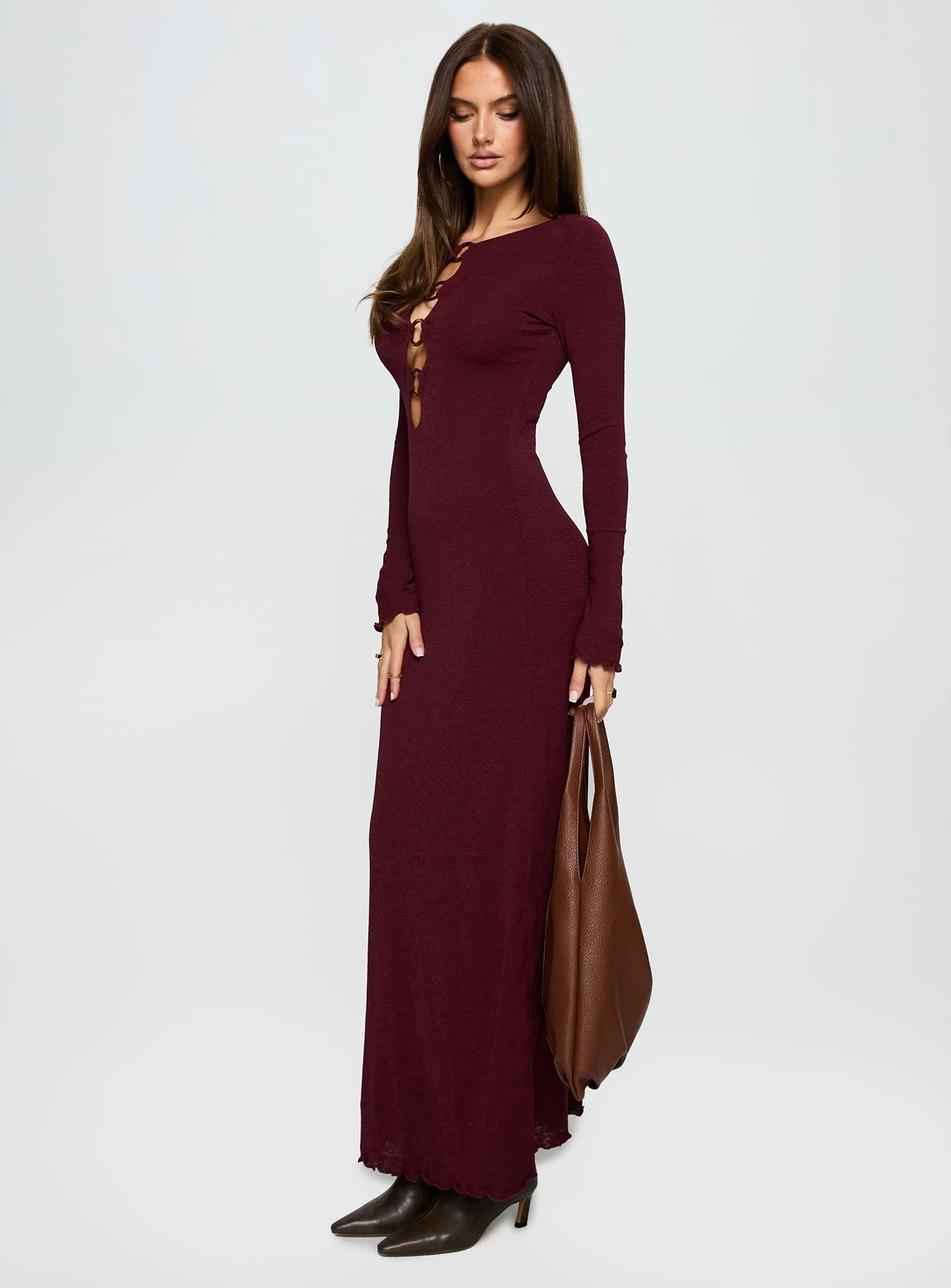 Dejonge Ring Long Sleeve Maxi Dress Currant - Image 3