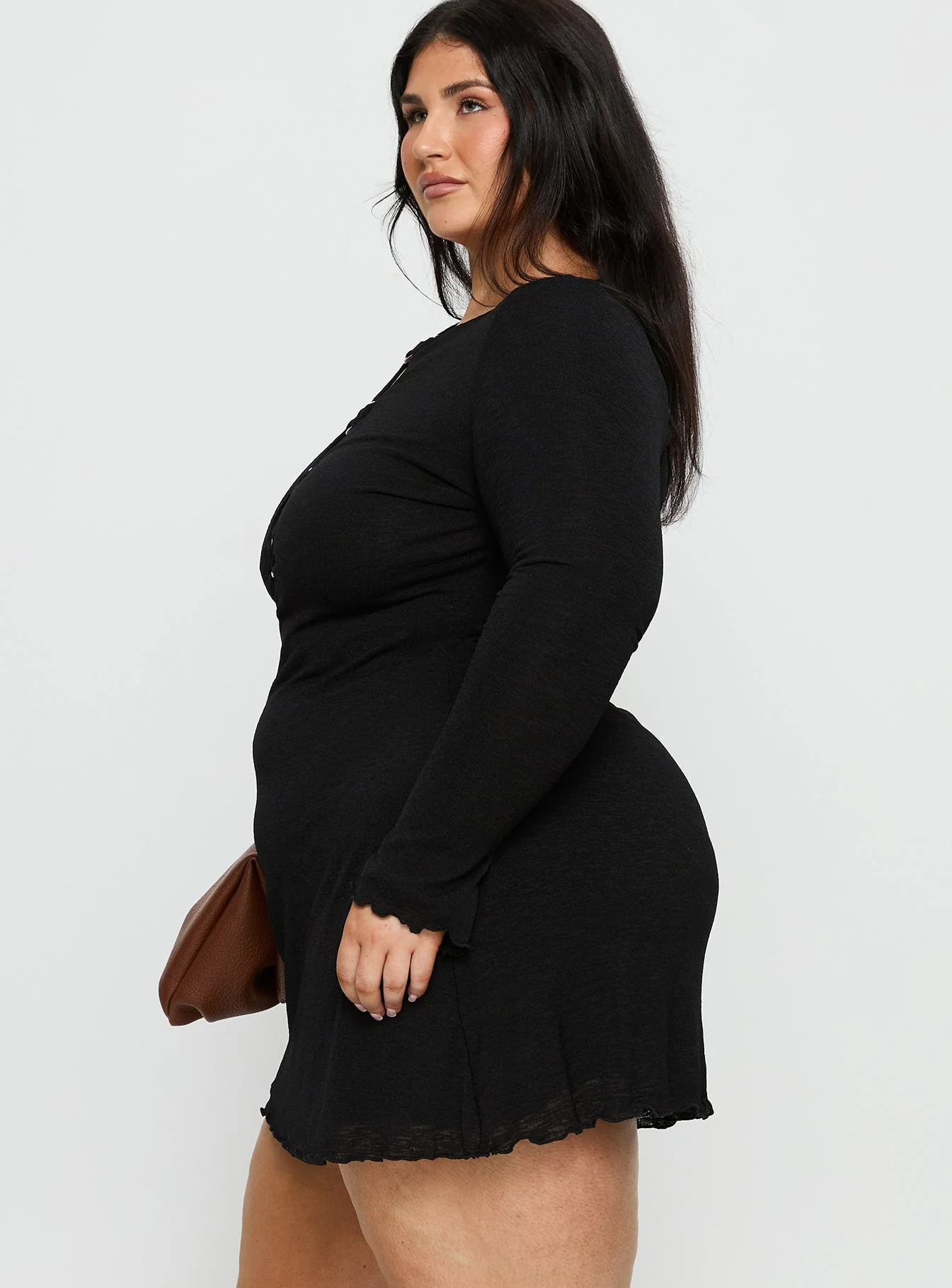 Dejonge Long Sleeve Ring Mini Dress Black Curve - Image 3